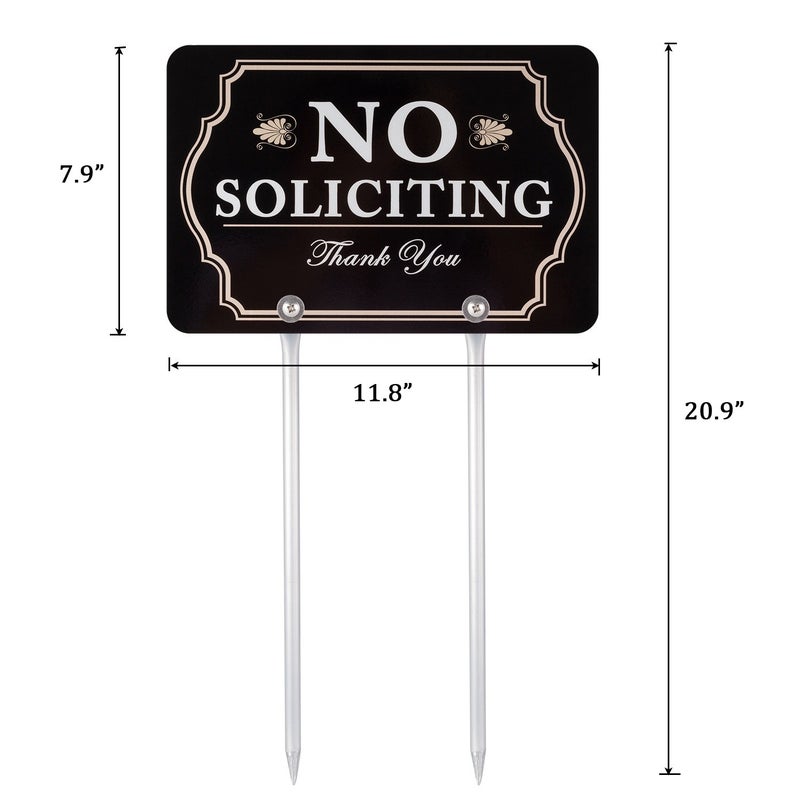 Kichwit No Soliciting Sign for House with Stakes, 12 x 8 Inch/21 Inch High, Aluminum Yard Sign for Home, No Solicitors Sign for Front Door - Image 4